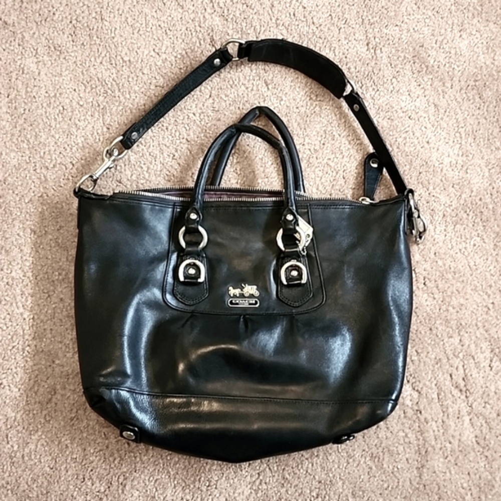 Black Coach Handbag with Silver Detailing